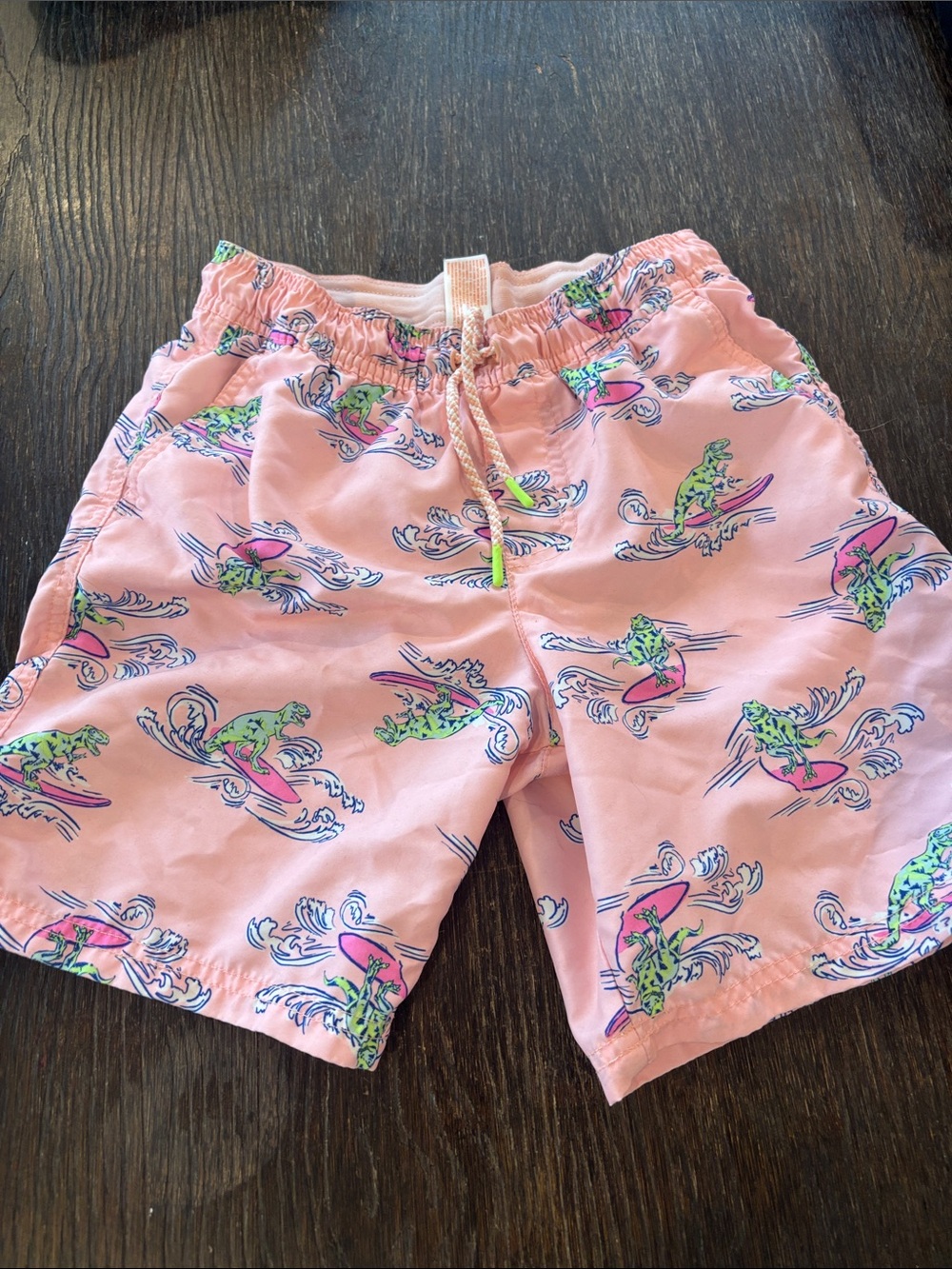 Kids Pink Surf Dino Swim Trunks